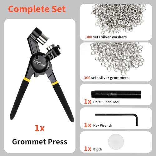 zonglan Grommet Tool Kit, 3/8 Inch Handheld Eyelet Kit Hole Punch Grommet Eyelet Press Pliers with 300 Silver Anti-Rust Grommets for Tarp Leather Fabric Tent and So On - Image 3