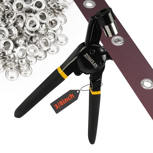 zonglan Grommet Tool Kit, 3/8 Inch Handheld Eyelet Kit Hole Punch Grommet Eyelet Press Pliers with 300 Silver Anti-Rust Grommets for Tarp Leather Fabric Tent and So On - Image 1