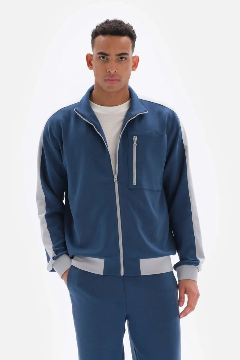 داجي Dark Indigo Men's Jacket Zippered Cupro