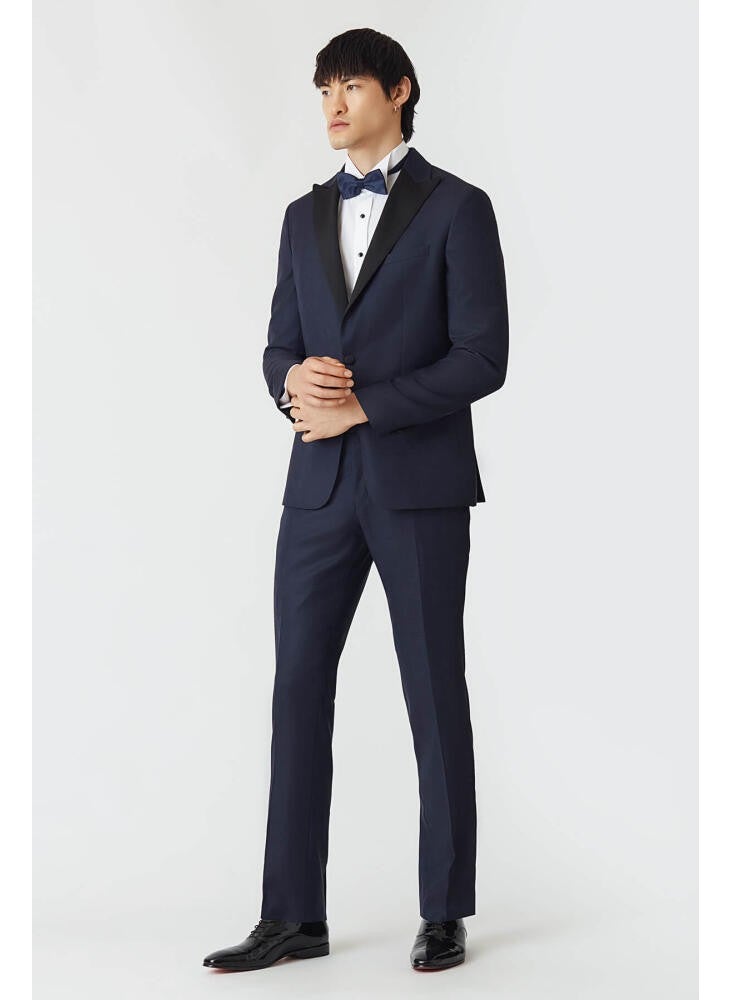 Bisse Men's Regular Fit Pointed Collar Tuxedo Navy Blue PSM18Y18120_D39  - Image 4