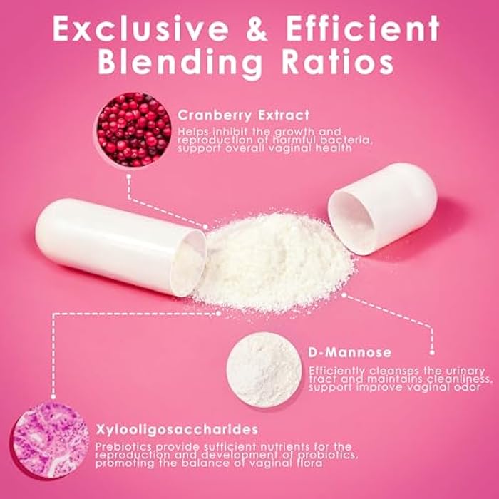 UBEEKOO Vaginal Probiotics for Women, 70 Billion CFU for Vaginal Health, pH Balance, Urinary Tract, Digestive with Prebiotics, Organic Cranberry & D-Mannose for Vaginal Odor & Flora Supplements - 60 Capsules - Image 4