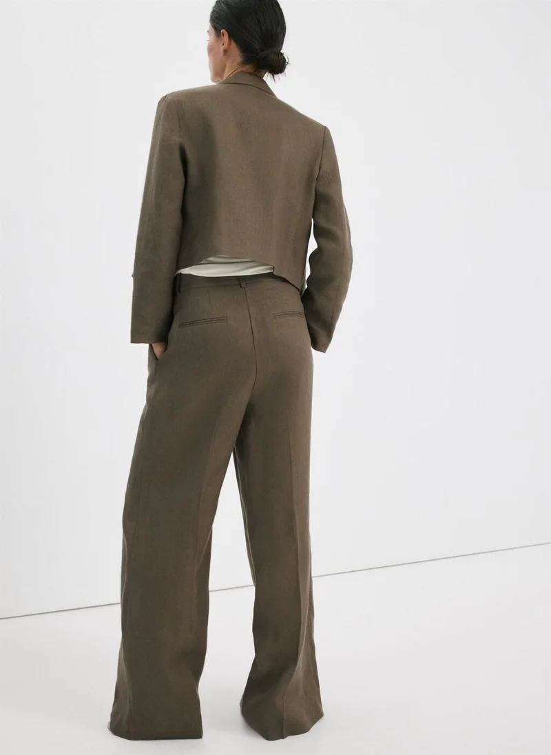 MANGO Straight Linen-Blend Trousers