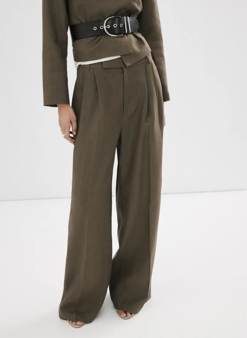 MANGO Straight Linen-Blend Trousers