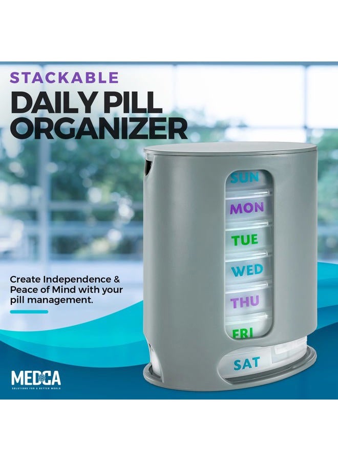 MEDca Weekly Pill Organizer, Pack of 2 Dispensers, 7 Stackable Compartments Four Times-a-Day - Morning, Noon, Evening, and Bedtime, Grey - Image 2