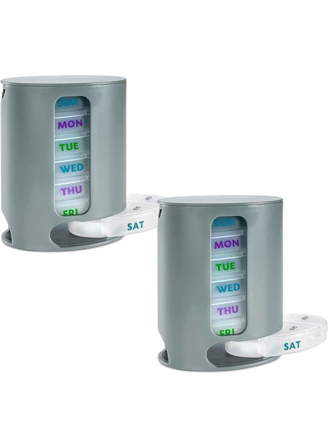 MEDca Weekly Pill Organizer, Pack of 2 Dispensers, 7 Stackable Compartments Four Times-a-Day - Morning, Noon, Evening, and Bedtime, Grey - Image 1