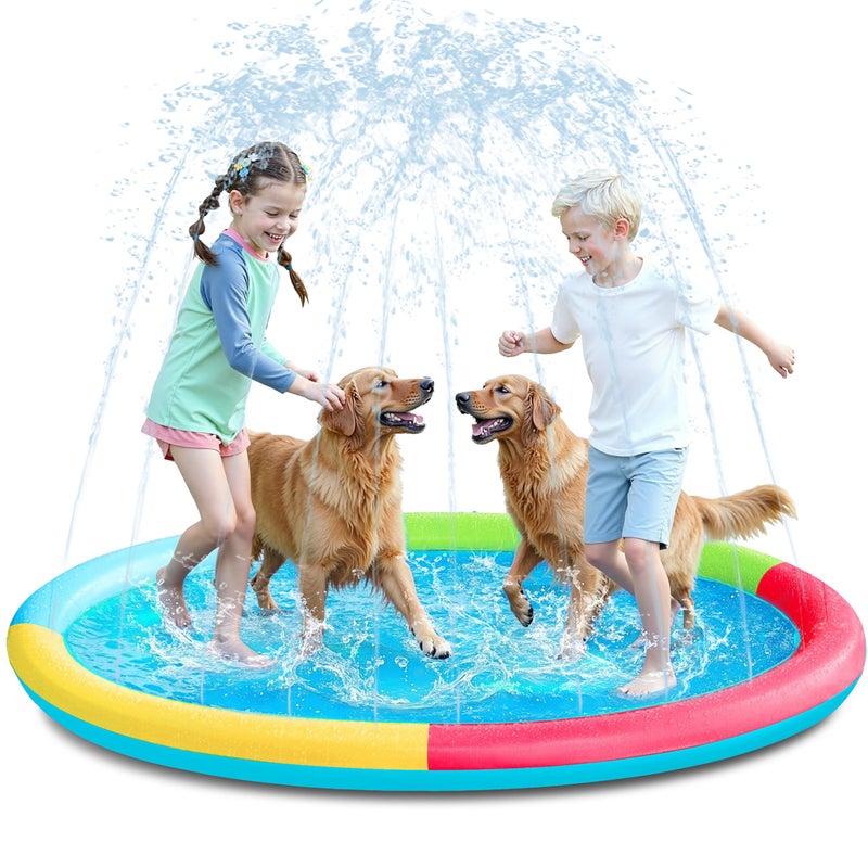 SLOOSH 72 NonSlip Splash Pad Sprinkler Outdoor Water Play Toys Backyard Fountain Mat for Toddlers Kids Dogs Thickened Sprinkler Outside Pool Party Durable for Girls Boys Pets 72in Multicolor - Image 2