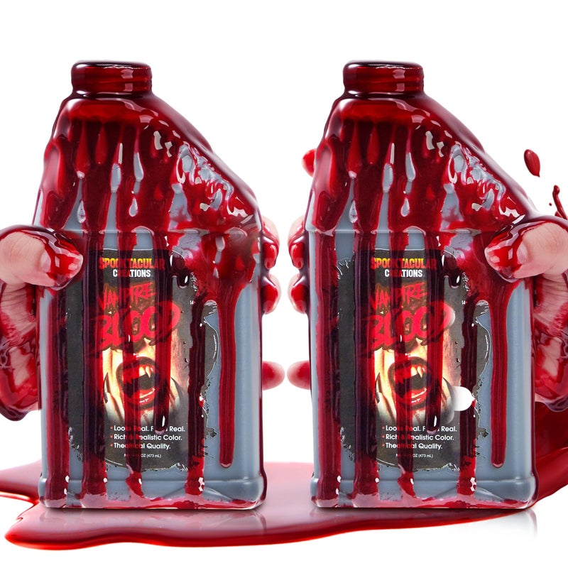 Spooktacular Creations 2 Packs Fake Blood 16oz Each Halloween Liquid Vampire Blood Stage Blood for Halloween Costume Zombie and Monster Cosplay Makeup Decoration