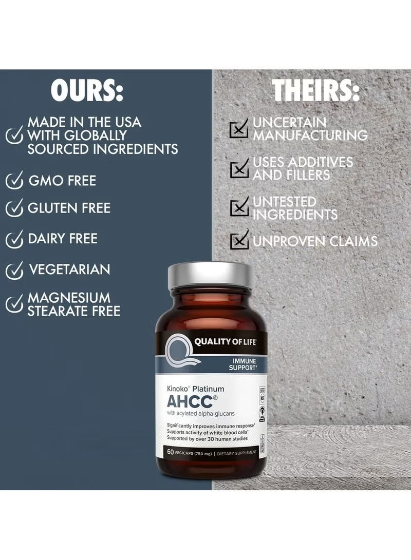 كوالتي أوف لايف كبسولات كينوكو بلاتينيوم AHCC من كواليتي أوف لايف – 60 كبسولة نباتية – تركيبة متقدمة لدعم المناعة – خلاصة فطر الميسيليوم الغنية بالألفا جلوكان – خالية من الغلوتين ومناسبة للنباتيين - Image 4