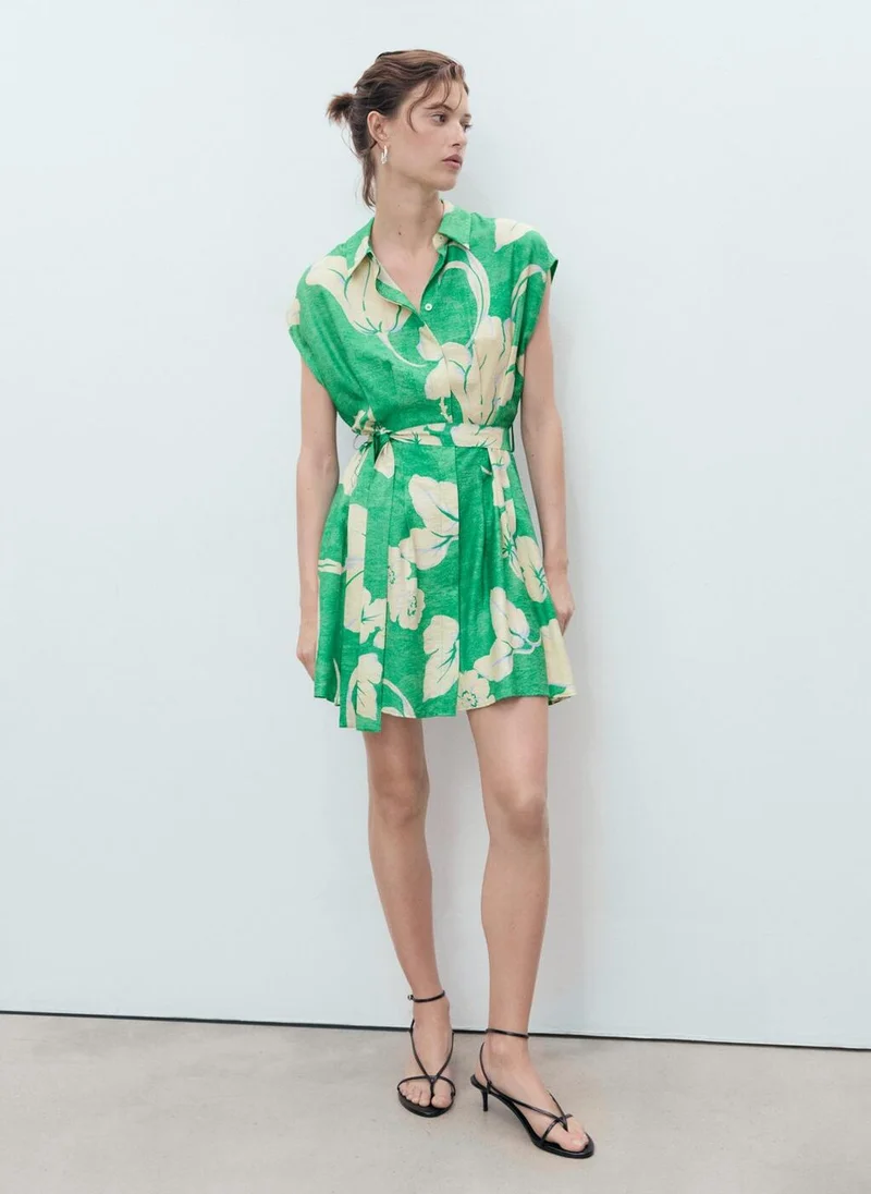 MANGO Printed V-Neck Midi Dress
