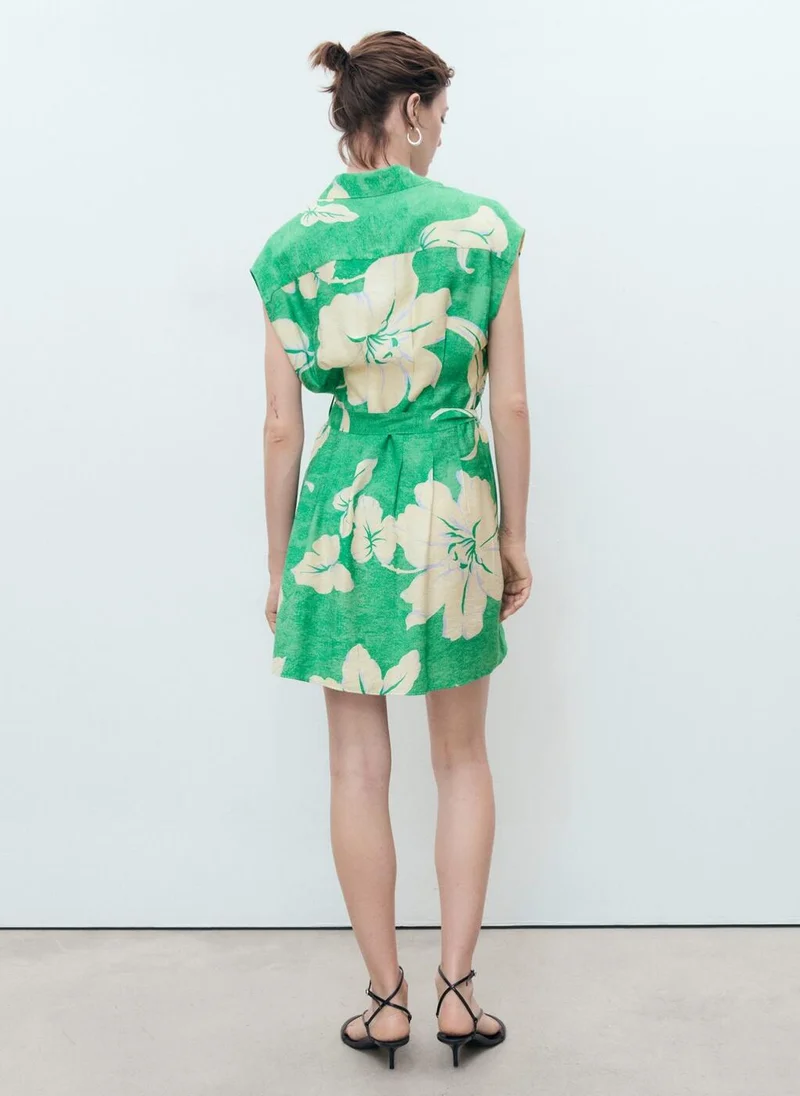 MANGO Printed V-Neck Midi Dress