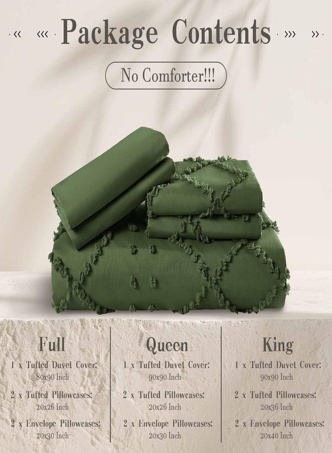 VACVELT 5PCS Boho Duvet Cover King Size, Olive Green Tufted Duvet Cover with Zipper & 8 Ties, No Comforter, Shabby Chic Textured Bedding for Farmhouse Country, Breathable & Soft Microfiber - Image 3