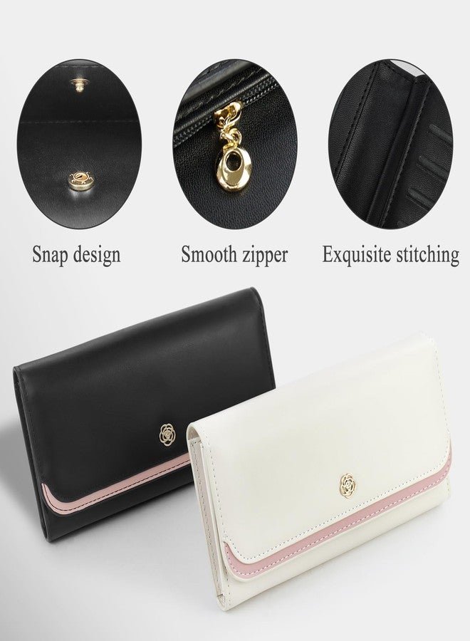 Feelorna Women’s Wallet, Large Capacity Long PU Leather Wallets with Multiple Card Slots and Zipper Coin Pocket, Portable Trifold Wallet with ID Window for Work and Travel (Black) - Image 3