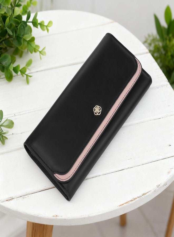 Feelorna Women’s Wallet, Large Capacity Long PU Leather Wallets with Multiple Card Slots and Zipper Coin Pocket, Portable Trifold Wallet with ID Window for Work and Travel (Black) - Image 5