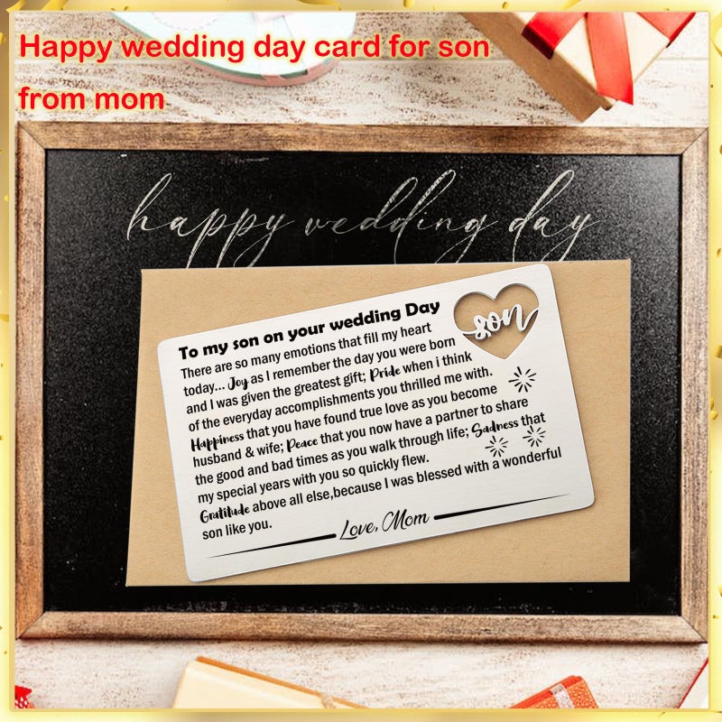 YODOCAMP Son Wedding Gifts from Mom, Engraved Wallet Card Insert for Son on His Wedding Day, Groom Gift Wallet Card from Mother - Image 2