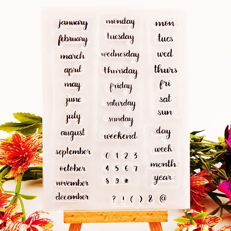Week Month Year Date Clear Stamps Calendar Number Pattern Transparent Seal Stamps for Holiday Card Making Decoration and DIY Scrapbooking Album DIY Crafts