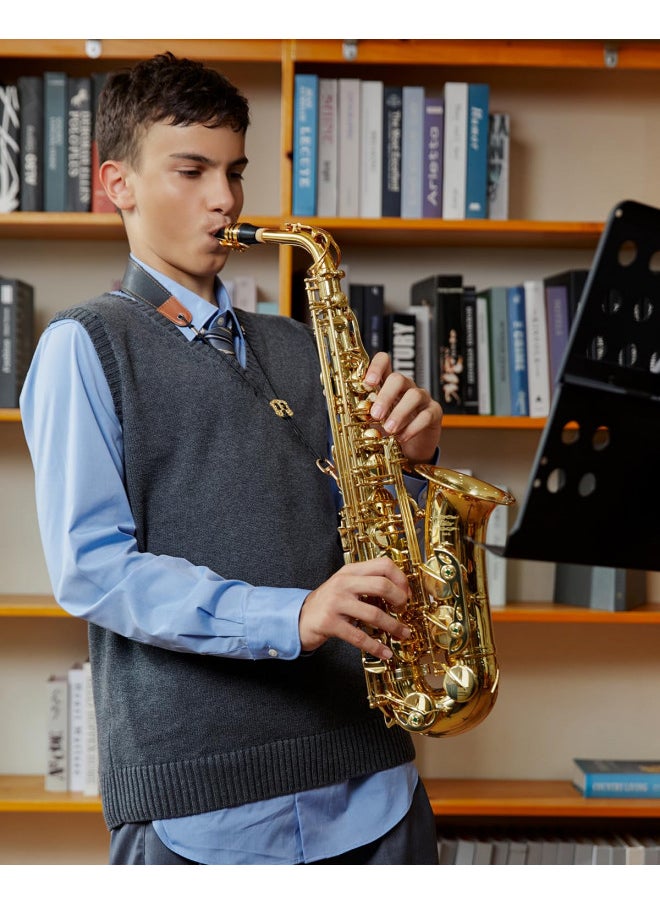 Eastar - Eastar AS- Student Alto Saxophone E Flat Gold Lacquer Alto Beginner Sax Full Kit With Carrying Sax Case Mouthpiece Straps Reeds Stand - Image 1