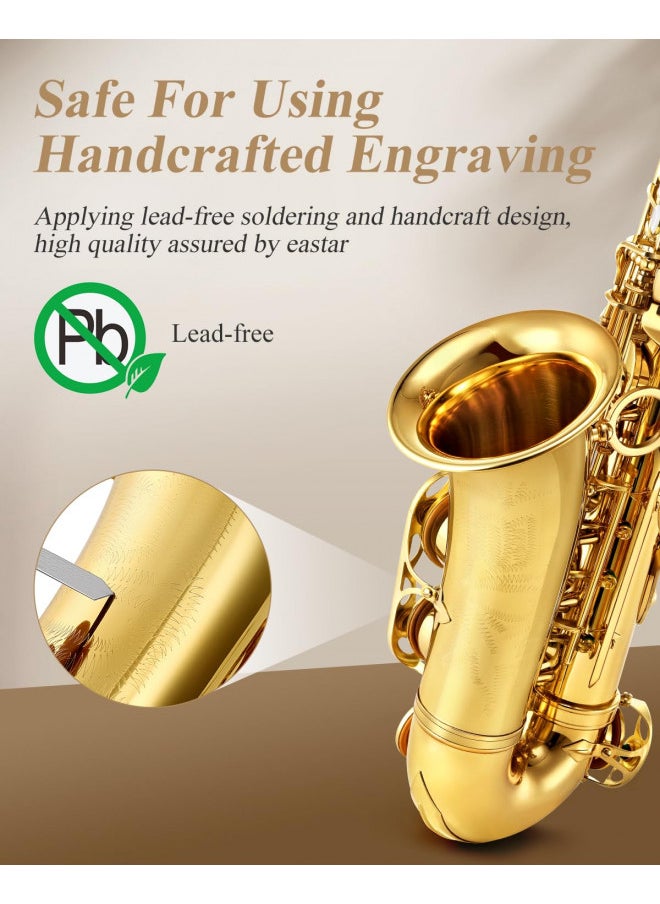 Eastar - Eastar AS- Student Alto Saxophone E Flat Gold Lacquer Alto Beginner Sax Full Kit With Carrying Sax Case Mouthpiece Straps Reeds Stand - Image 1