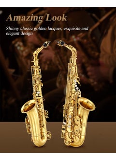 Eastar AS- Student Alto Saxophone E Flat Gold Lacquer Alto Beginner Sax Full Kit With Carrying Sax Case Mouthpiece Straps Reeds Stand