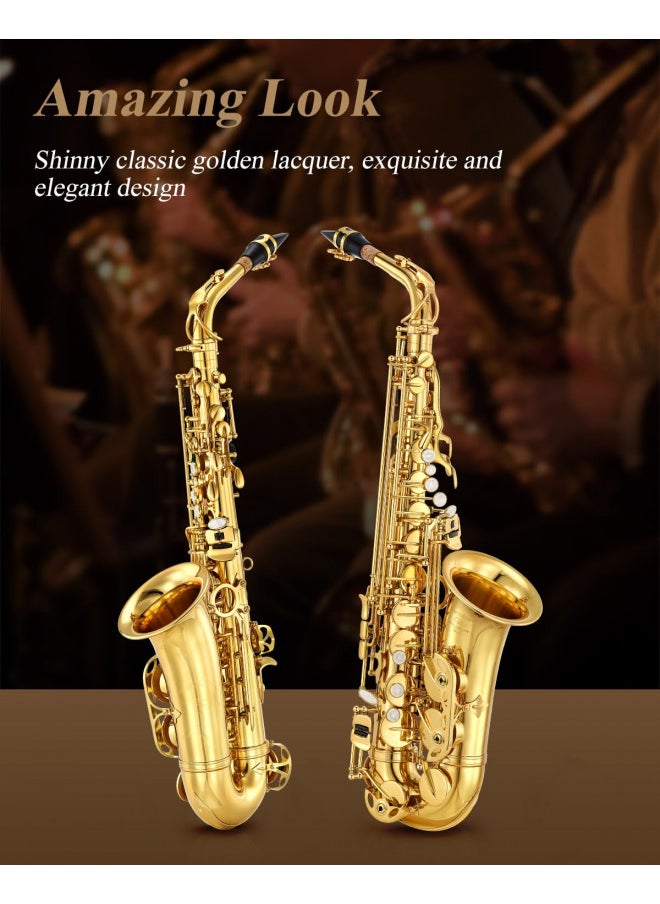 Eastar - Eastar AS- Student Alto Saxophone E Flat Gold Lacquer Alto Beginner Sax Full Kit With Carrying Sax Case Mouthpiece Straps Reeds Stand - Image 1