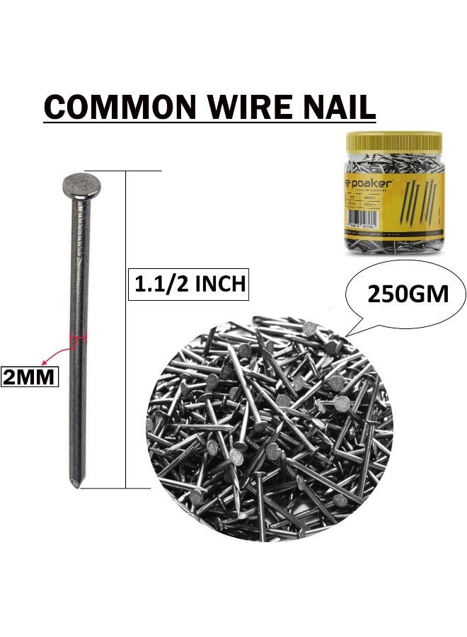 Poaker Common Wire Round Head Nails – Essential Hardware For Carpentry, Electrical, Picture Hanging, Wall Mounting, And Woodworking (1 1/2 INCH (250 GRAM)) - Image 2