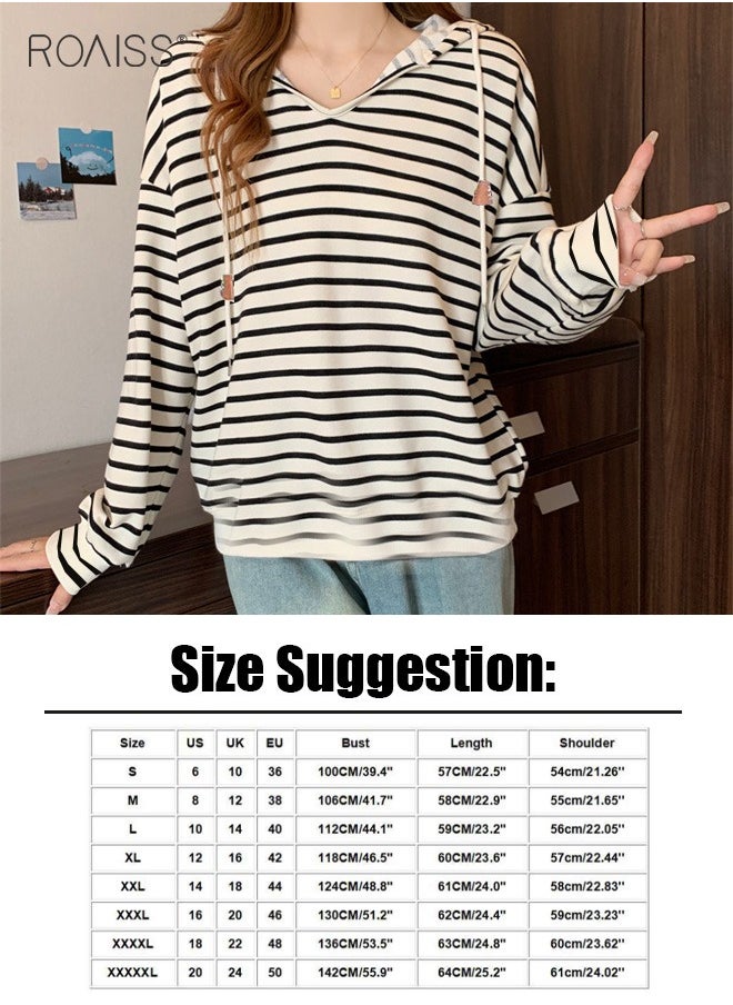 roaiss - Women'S Casual Loose Hooded Pullover Classic Horizontal Stripe Hoodie Top With Short Front And Long Back - Image 1