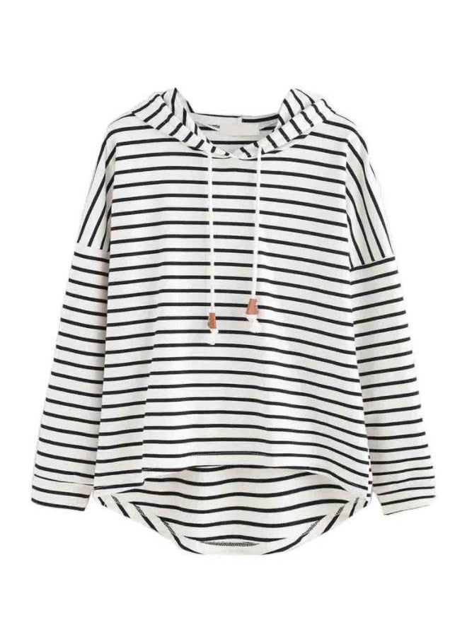 roaiss - Women'S Casual Loose Hooded Pullover Classic Horizontal Stripe Hoodie Top With Short Front And Long Back - Image 1