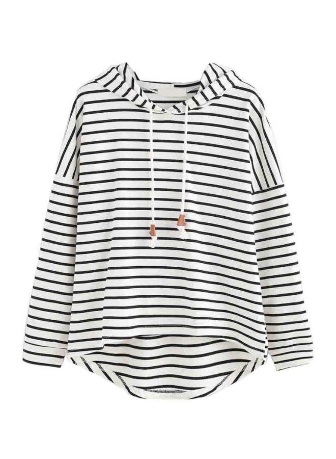 roaiss Women'S Casual Loose Hooded Pullover Classic Horizontal Stripe Hoodie Top With Short Front And Long Back - Image 2