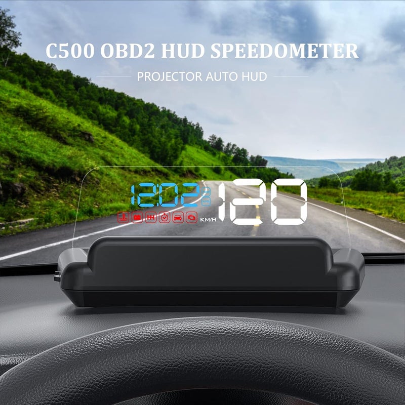 wiiyii C500 Heads Up Display for Cars - Digital GPS Speedometer with Reflector, Speed, RPM, Water Temperature, Over Speed Alarm, and Fatigue Driving Reminder - Image 2