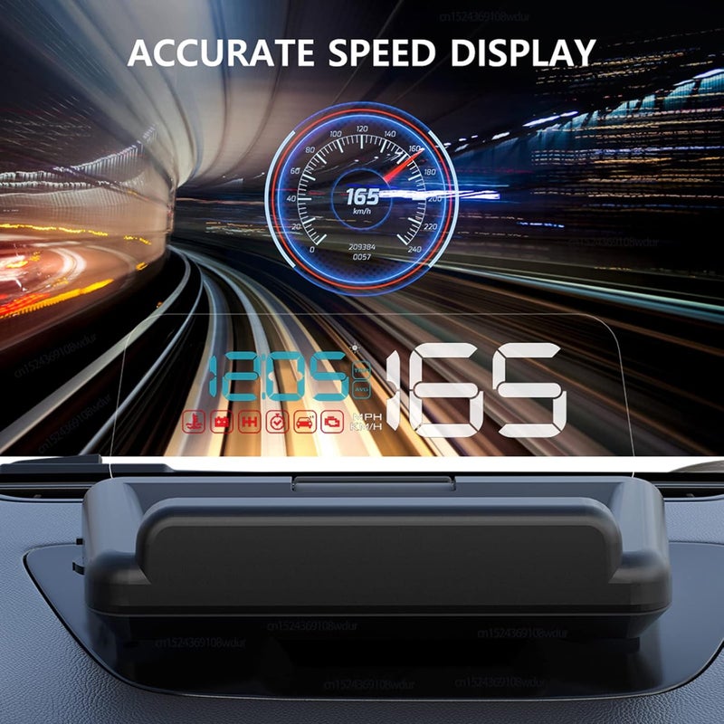 wiiyii C500 Heads Up Display for Cars - Digital GPS Speedometer with Reflector, Speed, RPM, Water Temperature, Over Speed Alarm, and Fatigue Driving Reminder - Image 3