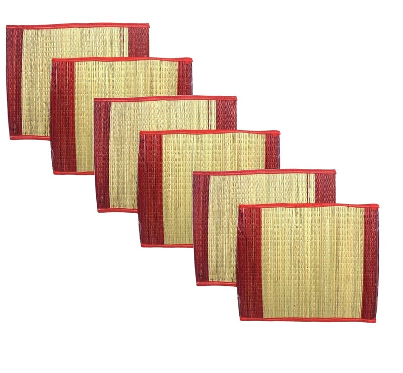 BHAKTI 2 SHAKTI MAKING WORSHIP SPECIAL Bhakti2Shakti Handmade kusha grass mat Kusha Grass Pooja Aasan 2 border Sitting Floor Mats Kushaasan Ecofriendly mat with Color Border 6 pieces - Image 1