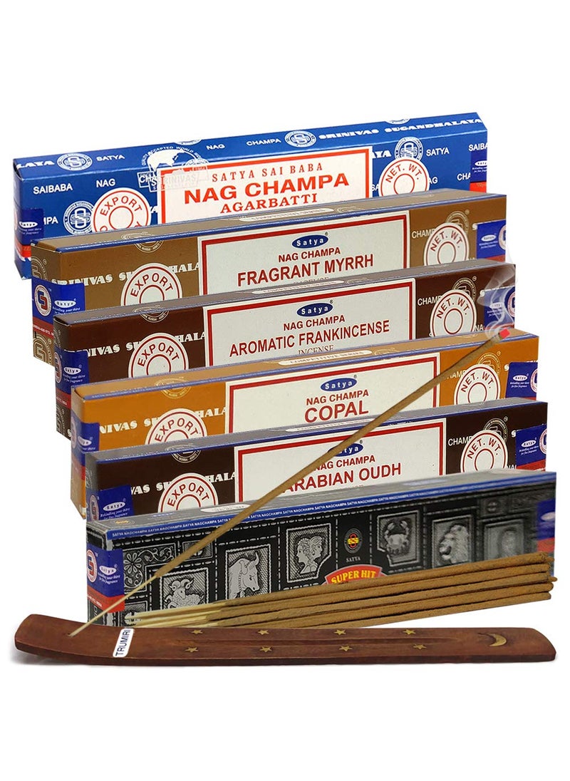 TRUMIRI Satya Incense Sticks Variety Pack 4 and Incense Stick Holder Bundle with 6 Based Fragrances 