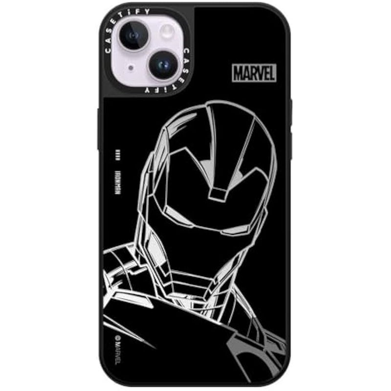 Casetify Mirror iPhone 14 Plus Case 【Iron Man Co-Lab/Reflective / 4.9ft Drop Protection/Compatible with Magsafe】 - Iron Man - Black - Silver on Black - Image 1