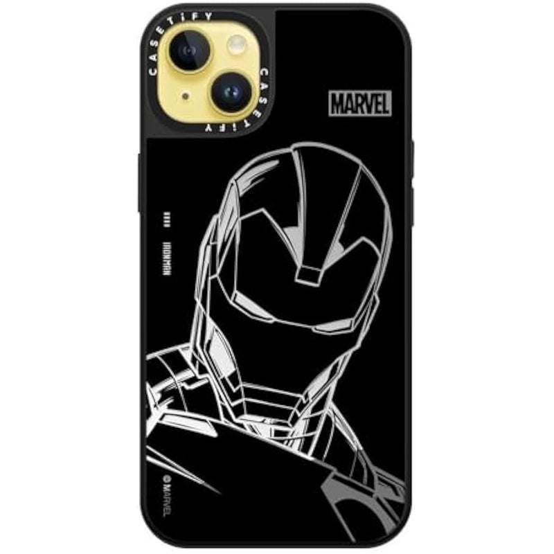 Casetify Mirror iPhone 14 Plus Case 【Iron Man Co-Lab/Reflective / 4.9ft Drop Protection/Compatible with Magsafe】 - Iron Man - Black - Silver on Black - Image 2