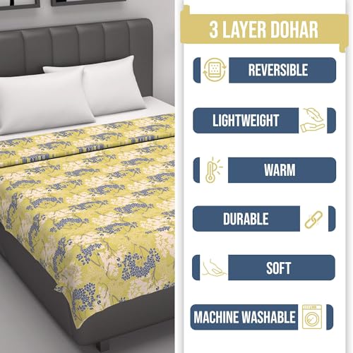 Divine Casa 100% Cotton Double Dohar | Soft & Breathable AC Blanket | Lightweight Summer Quilt | Reversible Design | 220 x 205 CM, Lemon Drop Yellow - Image 5