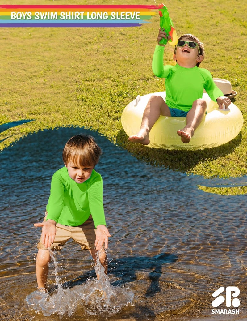Smarash Boys Swim Shirts UPF 50+ Rash Guard Long Sleeve Quick Dry UV Protection Swimwear Kids Surfing Shirt Pool Bathing Shirt for Teen 10-12 Years Vivid Green - Image 2