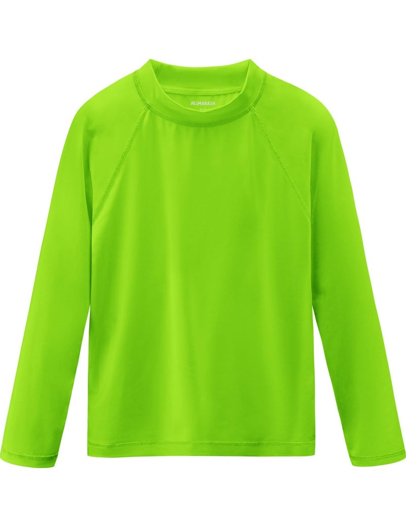 Smarash Boys Swim Shirts UPF 50+ Rash Guard Long Sleeve Quick Dry UV Protection Swimwear Kids Surfing Shirt Pool Bathing Shirt for Teen 10-12 Years Vivid Green - Image 1