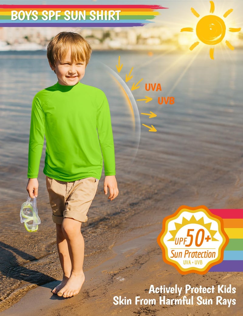 Smarash Boys Swim Shirts UPF 50+ Rash Guard Long Sleeve Quick Dry UV Protection Swimwear Kids Surfing Shirt Pool Bathing Shirt for Teen 10-12 Years Vivid Green - Image 4