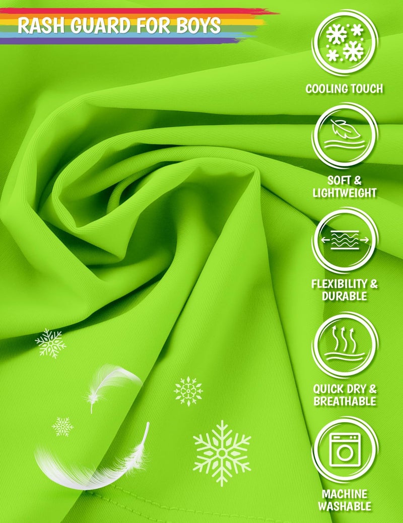 Smarash Boys Swim Shirts UPF 50+ Rash Guard Long Sleeve Quick Dry UV Protection Swimwear Kids Surfing Shirt Pool Bathing Shirt for Teen 10-12 Years Vivid Green - Image 5