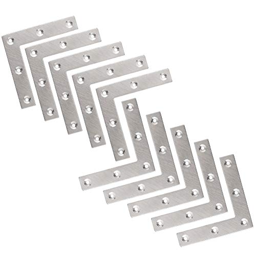 Tiberham Flat L Shaped Corner Bracket Tiberham 10 Pcs 80 x 80 mm Stainless Steel Right Angle Corner Brace Repair Plate Heavy Duty Furniture Fastener Joint Corner Connector for Wood Shelf Cabinet Table Chair - Image 1