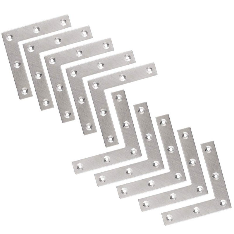 Tiberham Flat L Shaped Corner Bracket Tiberham 10 Pcs 80 x 80 mm Stainless Steel Right Angle Corner Brace Repair Plate Heavy Duty Furniture Fastener Joint Corner Connector for Wood Shelf Cabinet Table Chair - Image 2