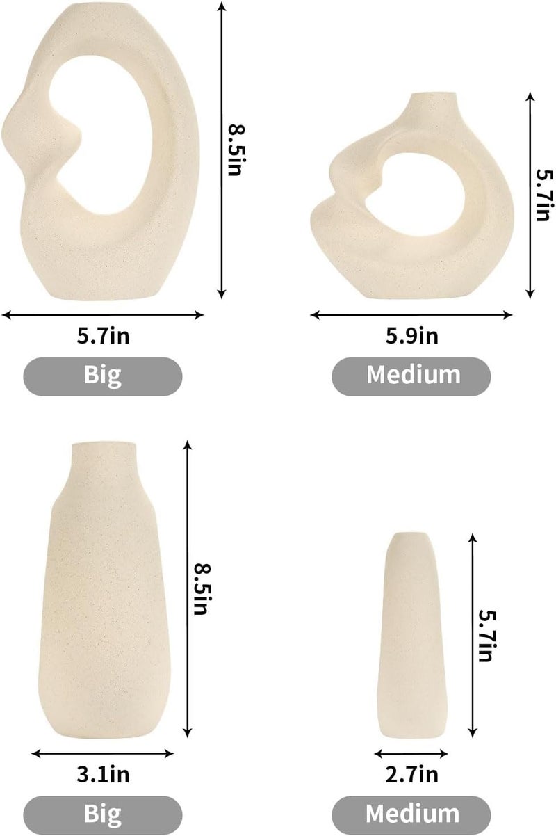PUREZENTO Unique White Ceramic Donut Vase 85 57 Inch Set of 2 Decorative Donut Vase for Dried Flowers Pampas Grass Vases for Modern Home Decor Living Room Office Decor Ideas - Image 2