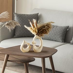 PUREZENTO Unique White Ceramic Donut Vase 85 57 Inch Set of 2 Decorative Donut Vase for Dried Flowers Pampas Grass Vases for Modern Home Decor Living Room Office Decor Ideas - Image 5