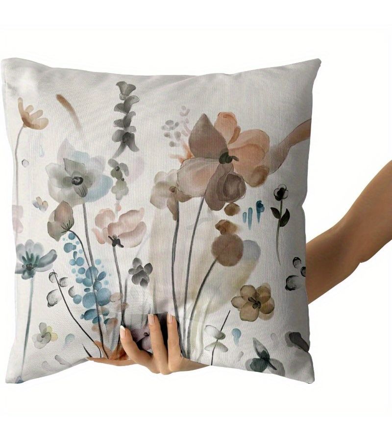 Set Of 2 Short Floral Plush Pillow Covers 18x18 For Rustic Modern Decor - Image 4