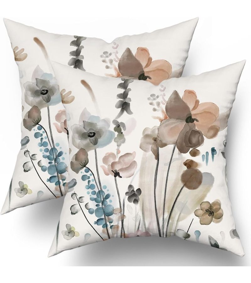 Set Of 2 Short Floral Plush Pillow Covers 18x18 For Rustic Modern Decor - Image 1