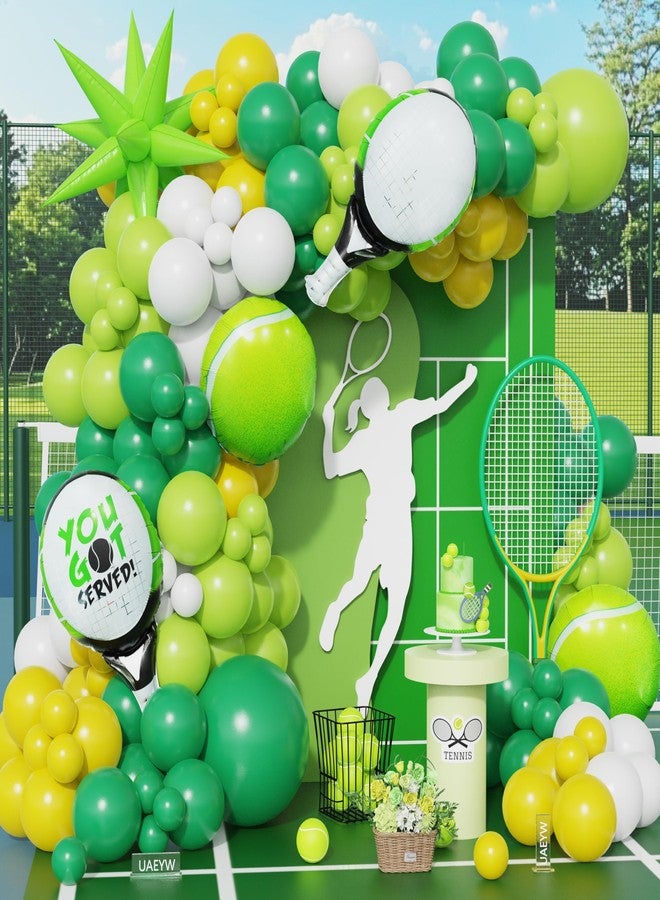 UAEYW 139Pcs Tennis Balloon Arch Kit - Green Yellow White Balloons with Tennis Racket & Ball Foil Balloons for Tennis Match,Sport Themed Birthday Party &Tennis Fan Gatherings - Image 1