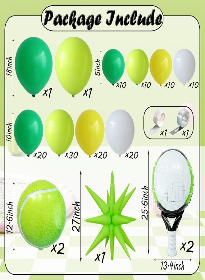 UAEYW 139Pcs Tennis Balloon Arch Kit - Green Yellow White Balloons with Tennis Racket & Ball Foil Balloons for Tennis Match,Sport Themed Birthday Party &Tennis Fan Gatherings - Image 2
