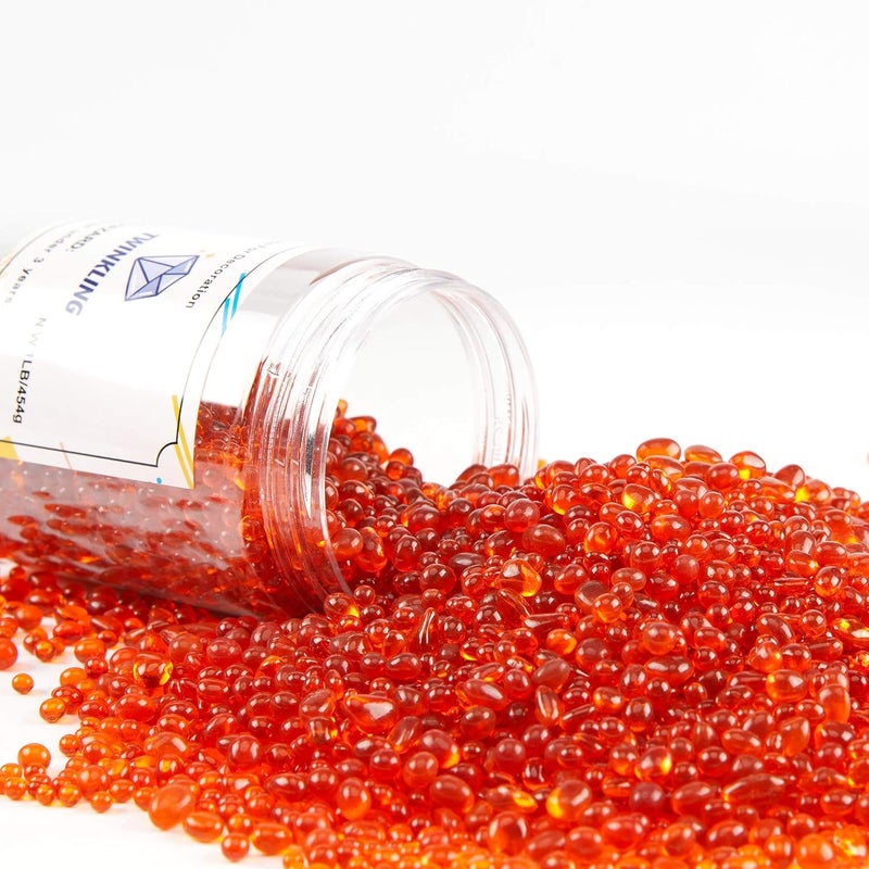 TWINKLING حجارة زجاج نار مستديرة عالية اللمعان TWINKLING، كرات زجاجية حصى زجاجي، خرز زجاجي أحجار كريمة لموقد النار حشوات المزهرية حرف زينة حوض السمك والحديقة، 3-6 مم، برطمان 1 رطل (برتقالي أحمر) - Image 3