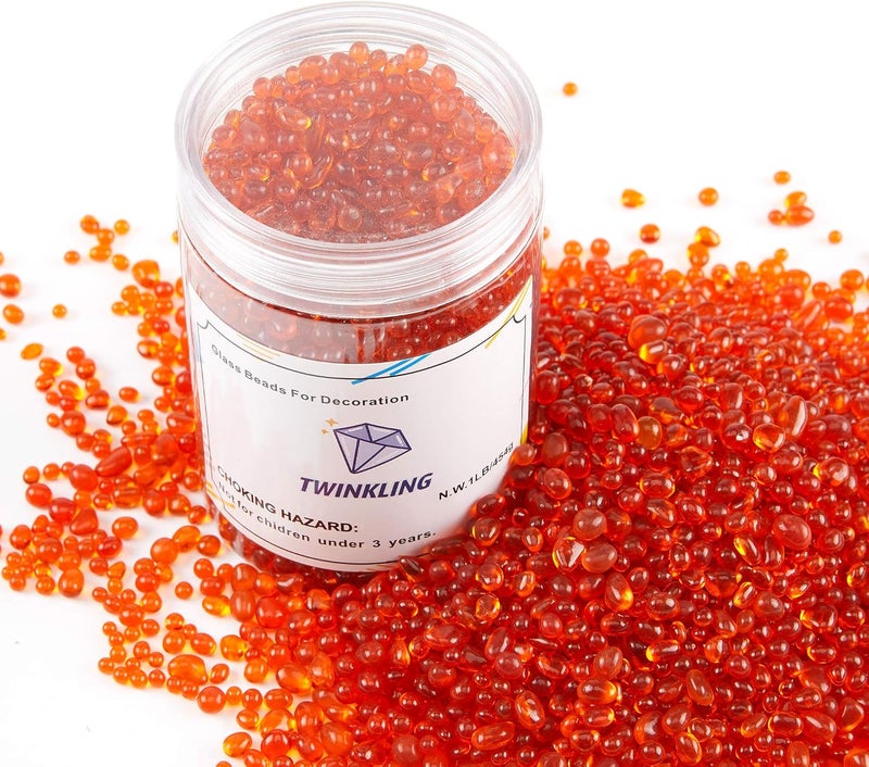 TWINKLING حجارة زجاج نار مستديرة عالية اللمعان TWINKLING، كرات زجاجية حصى زجاجي، خرز زجاجي أحجار كريمة لموقد النار حشوات المزهرية حرف زينة حوض السمك والحديقة، 3-6 مم، برطمان 1 رطل (برتقالي أحمر) - Image 4