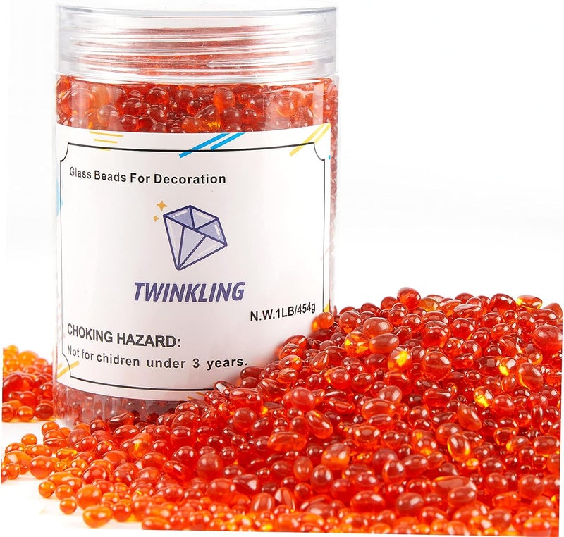 TWINKLING حجارة زجاج نار مستديرة عالية اللمعان TWINKLING، كرات زجاجية حصى زجاجي، خرز زجاجي أحجار كريمة لموقد النار حشوات المزهرية حرف زينة حوض السمك والحديقة، 3-6 مم، برطمان 1 رطل (برتقالي أحمر) - Image 5