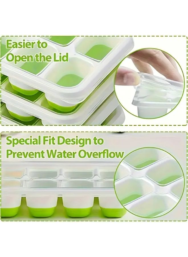 2pcs Green FlexiChill Silicone Ice Cube Tray With Lid BPA Free Spill Proof Stackable Easy Release Freezer Food Safe Universal Fit Kitchen Gadget - Image 3